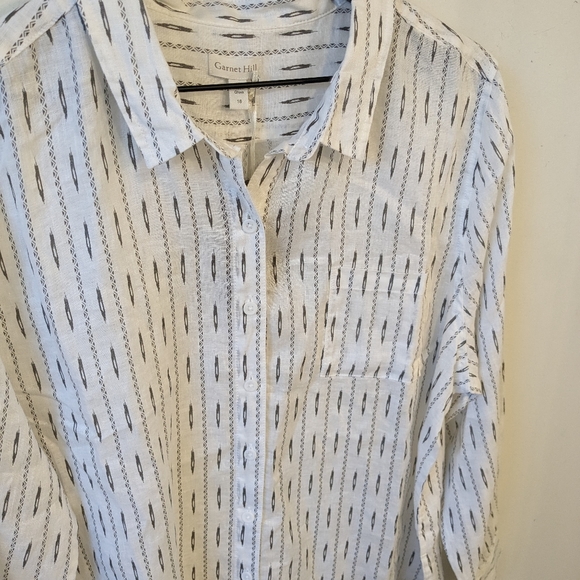 Garnet Hill 2021 White 100% Linen Pattern Printed Long Sleeve Button Up Shirt - Picture 2 of 8